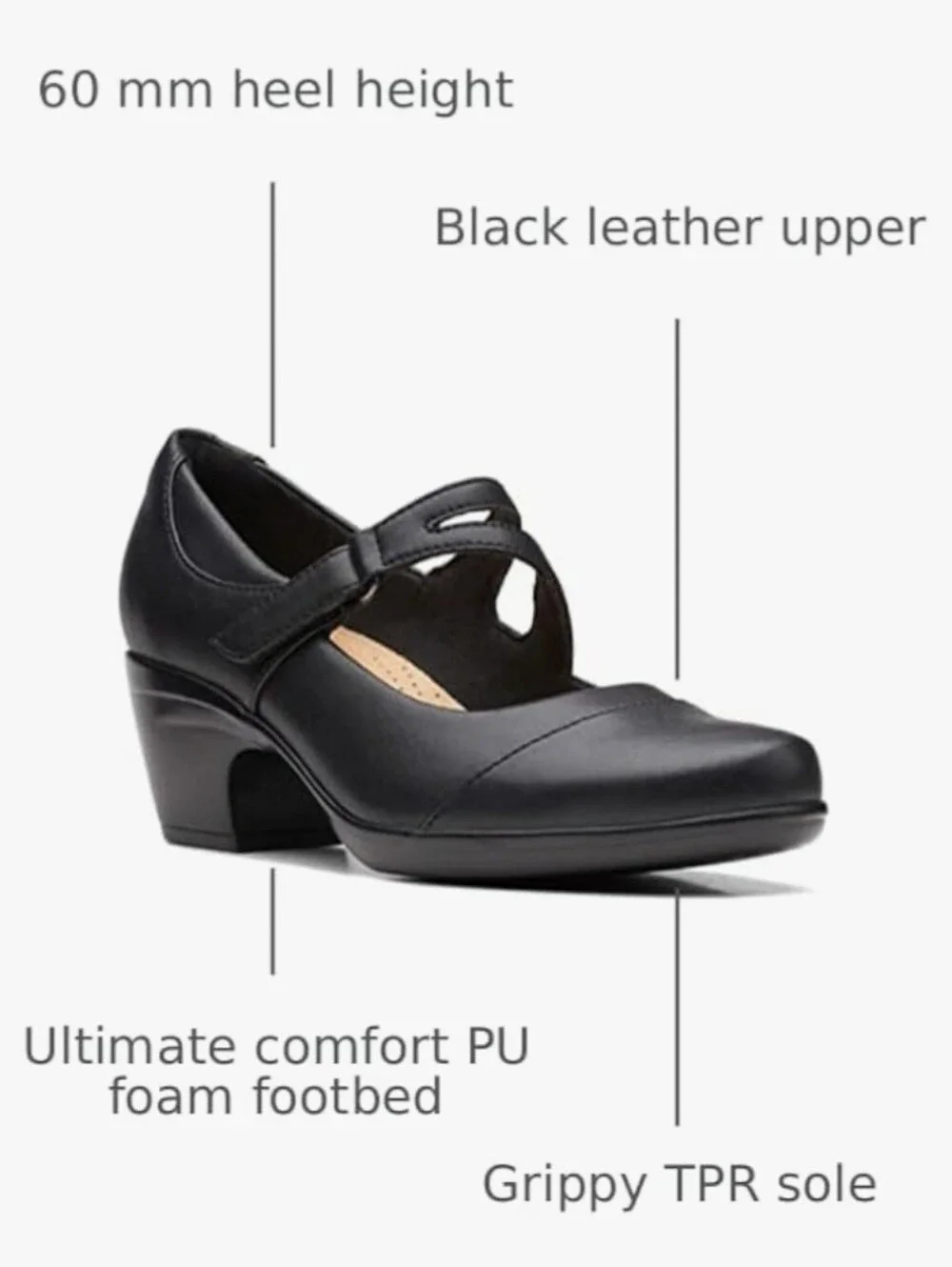 CLARKS EMILY CLOVER MARY JANE BLOCK  HEEL PUMPS. SIZE 8 .5. BLACK.